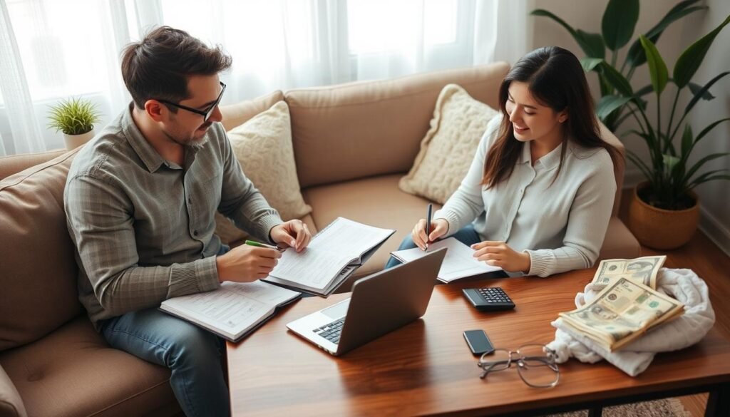 Casal planejando finanças